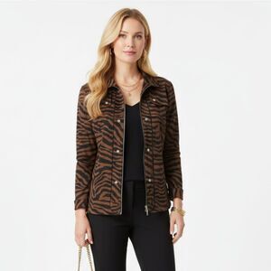 Lisa International Animal Print Brown & Black Zip Long Sleeve Jacket PXL